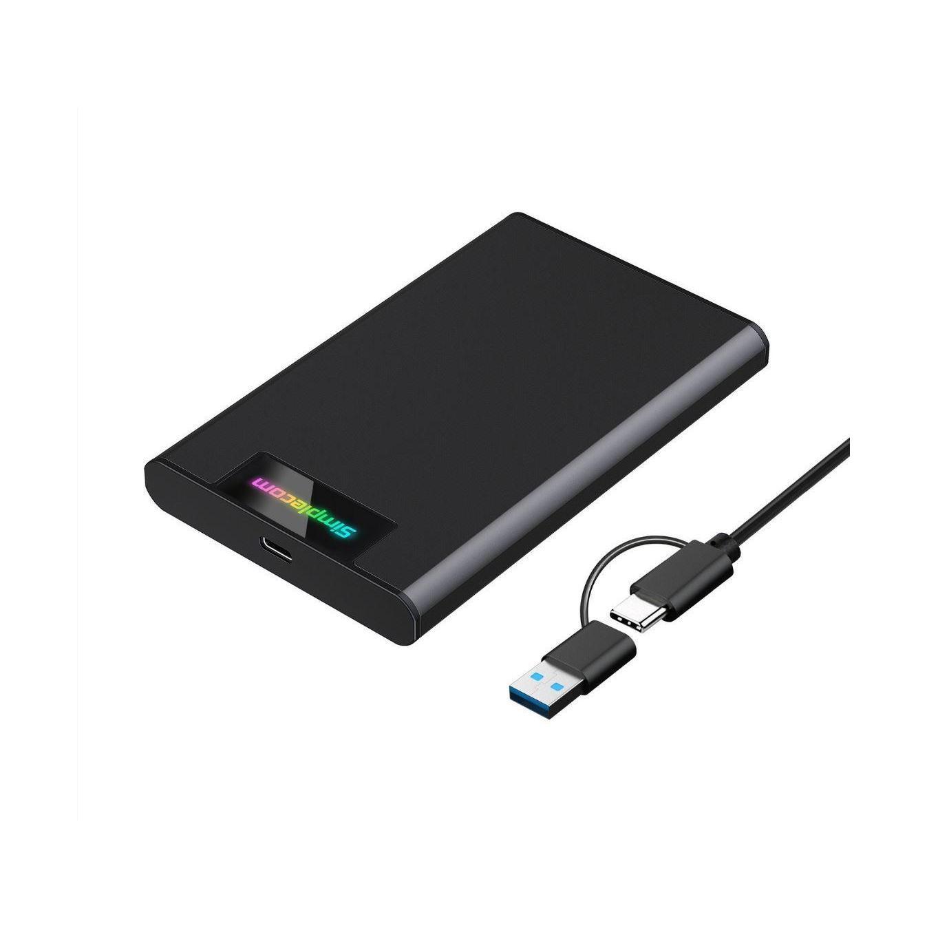 Simplecom SE239 Tool-free 2.5" SATA HDD/SSD USB-C Enclosure RGB Lights 6Gbps