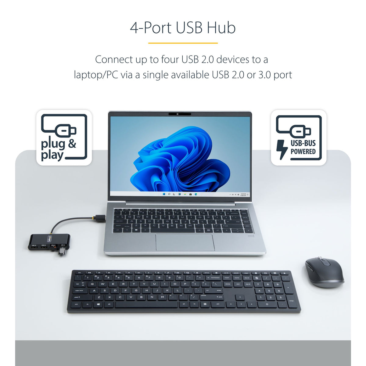 StarTech 4-Port USB 2.0 Hub Bus-Powered Portable 480Mbps