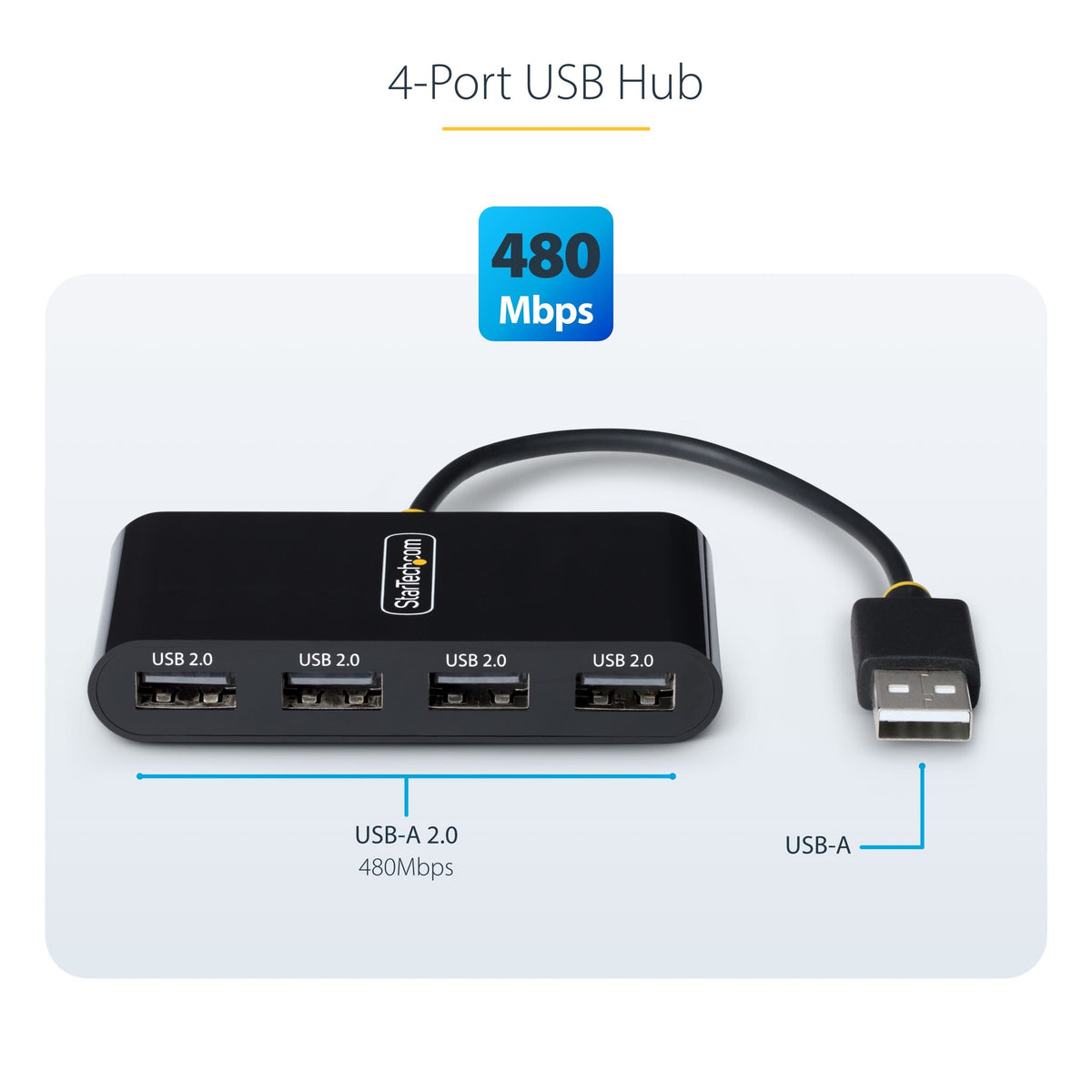 StarTech 4-Port USB 2.0 Hub Bus-Powered Portable 480Mbps