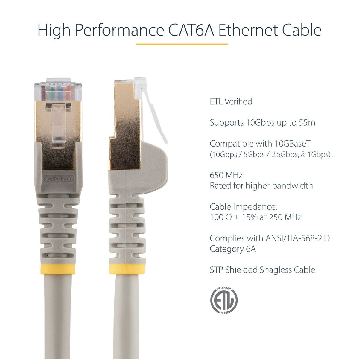 StarTech CAT6a 1.5m Grey RJ45 Snagless Ethernet Cable 26AWG Shielded