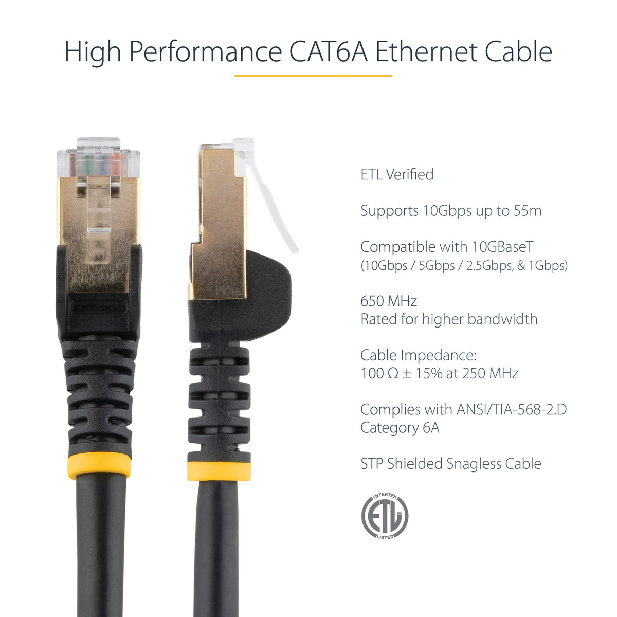 StarTech CAT6a 30cm Black PoE Shielded Ethernet Cable 10GbE