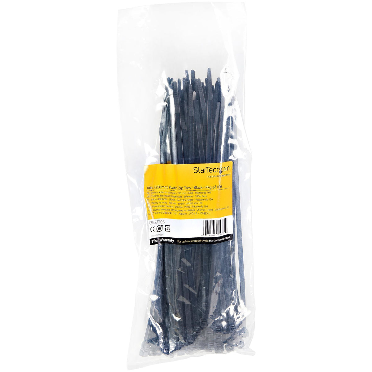 StarTech.com 100 Pack 10" Black Extra Large Nylon Cable Ties
