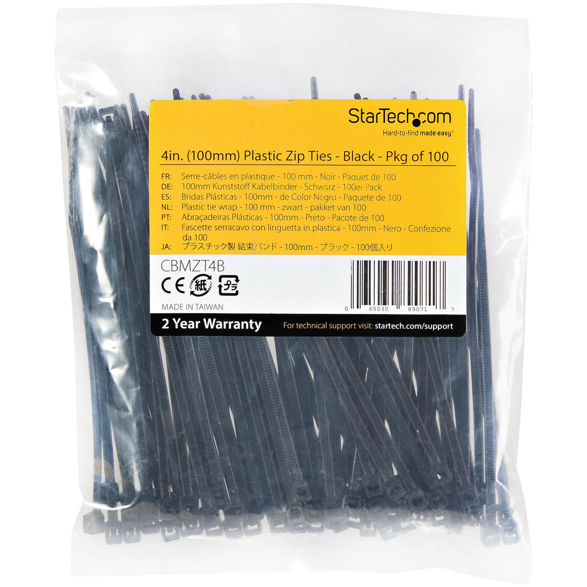 StarTech.com 100 Pack 4" Black Small Nylon Cable Ties
