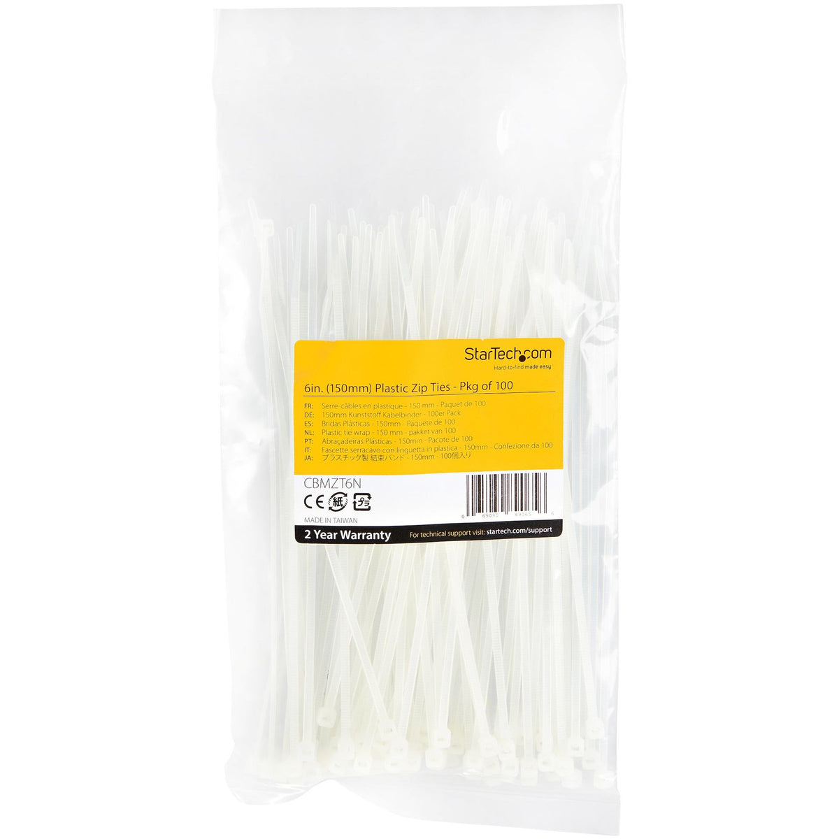 StarTech.com 100 Pack 6" White Medium Nylon Cable Ties