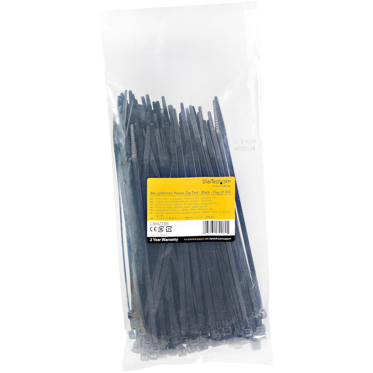 StarTech.com 100 Pack 8" Black Large Nylon Cable Ties