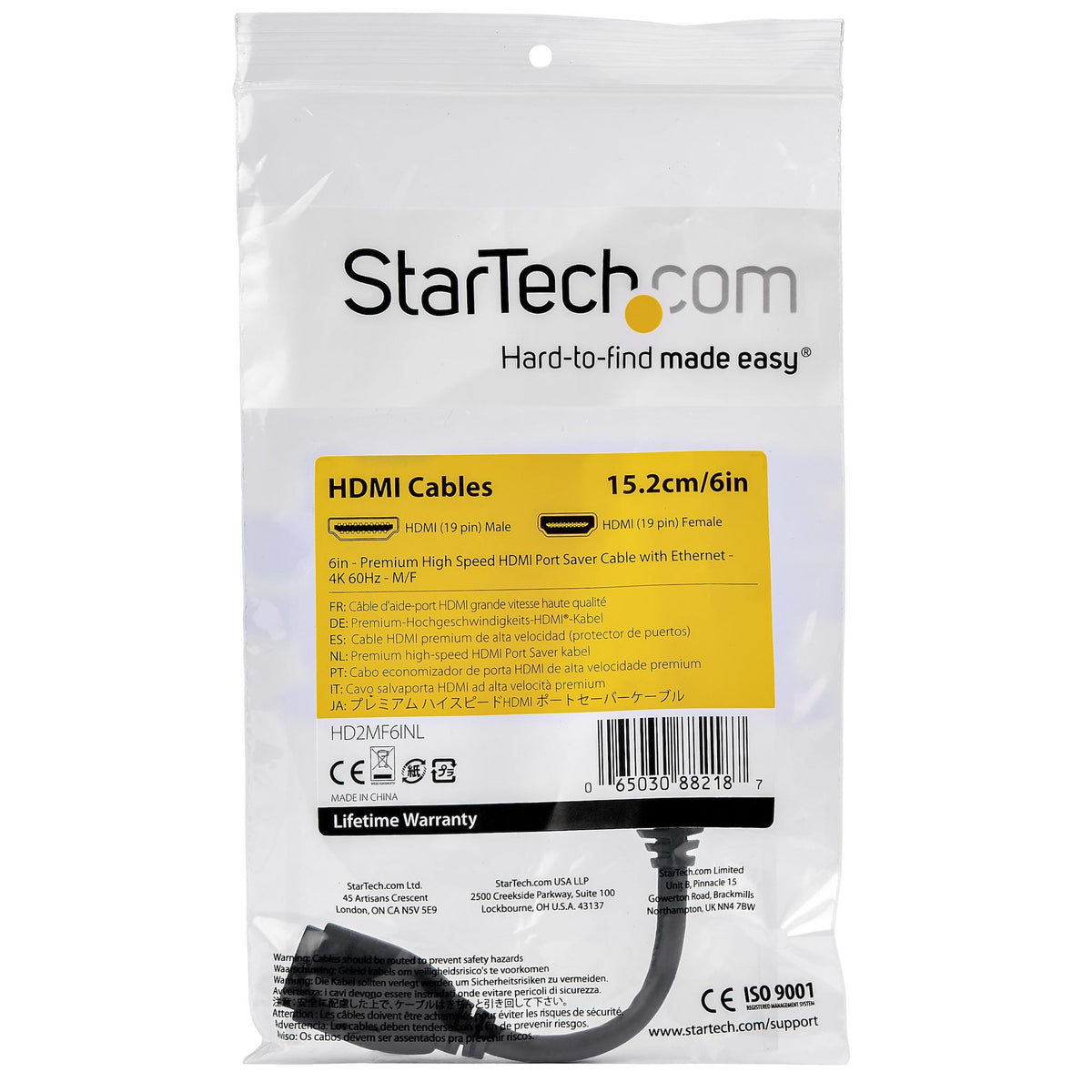 StarTech.com 15cm HDMI Port Saver Cable 4K 60Hz High Speed HDMI 2.0 Extension