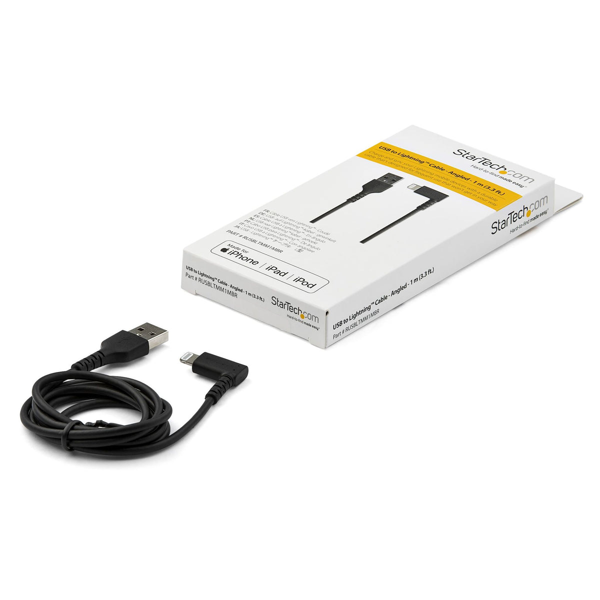StarTech.com 1m USB-A to Lightning Right Angle Cable Black MFi Certified