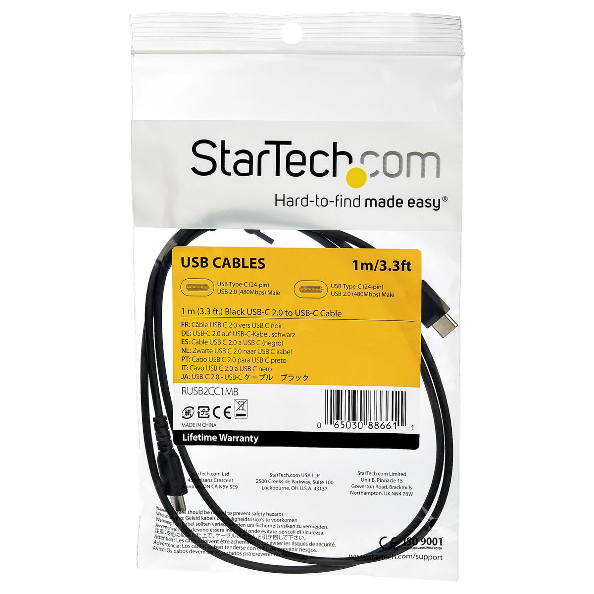 StarTech.com 1m USB A to USB-C Charging Cable Durable Fast Charge Sync Black