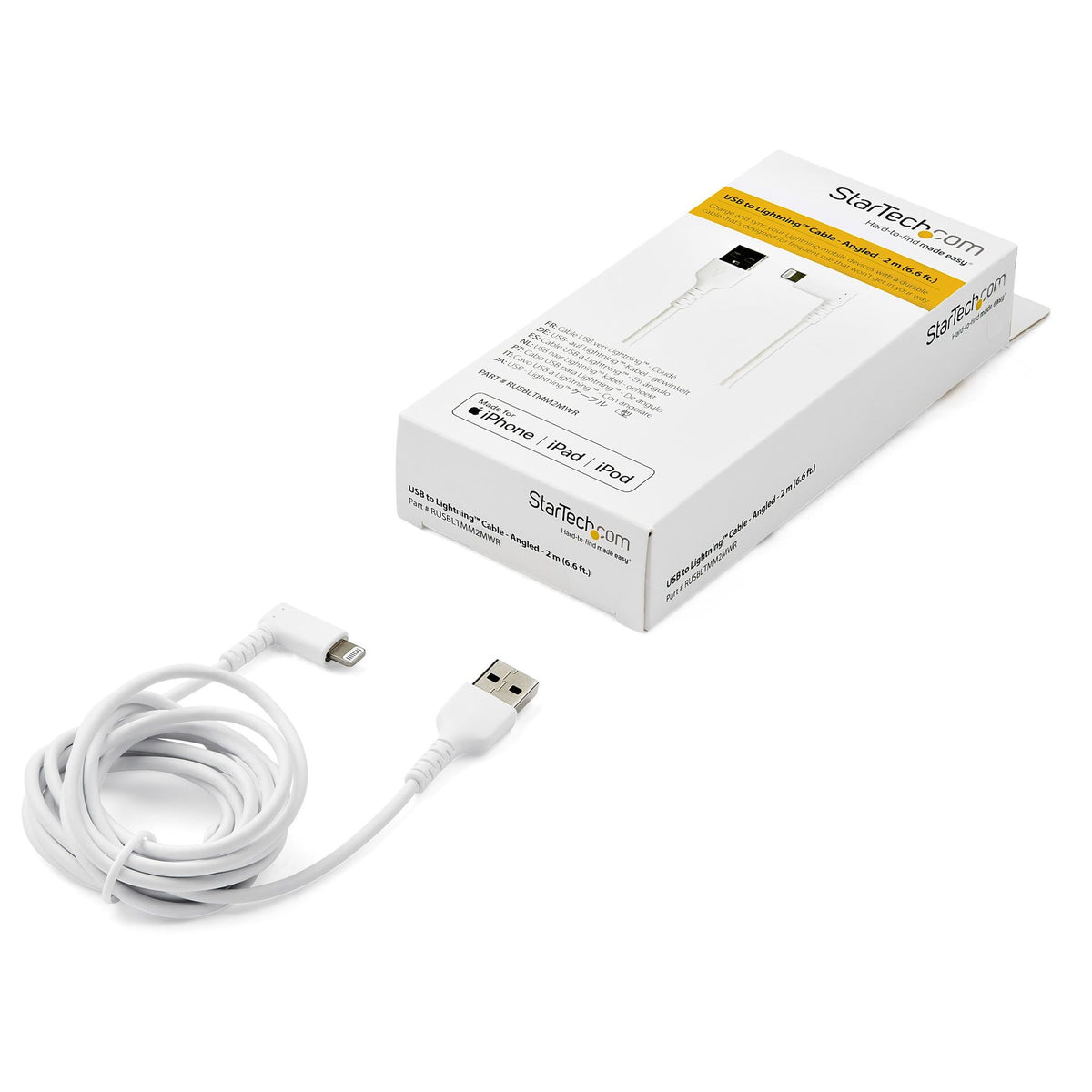 StarTech.com 2m USB-A to Lightning Durable Right Angle White Cable MFi Certified