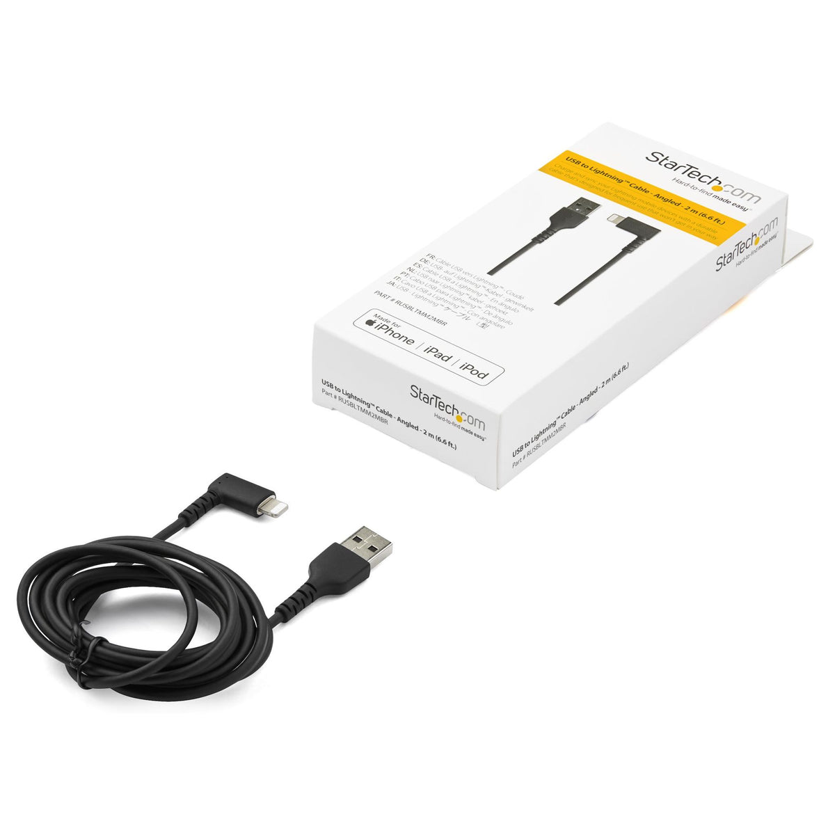 StarTech.com 2m USB-A to Lightning Right Angle Durable Black Cable