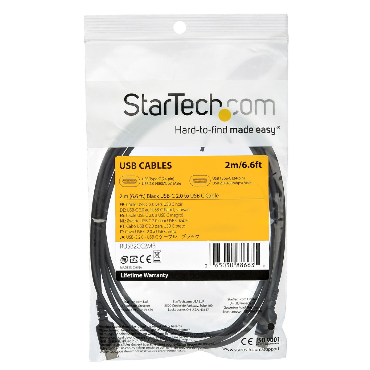 StarTech.com 2m USB-C to USB-C Charging Cable 60W Durable Black