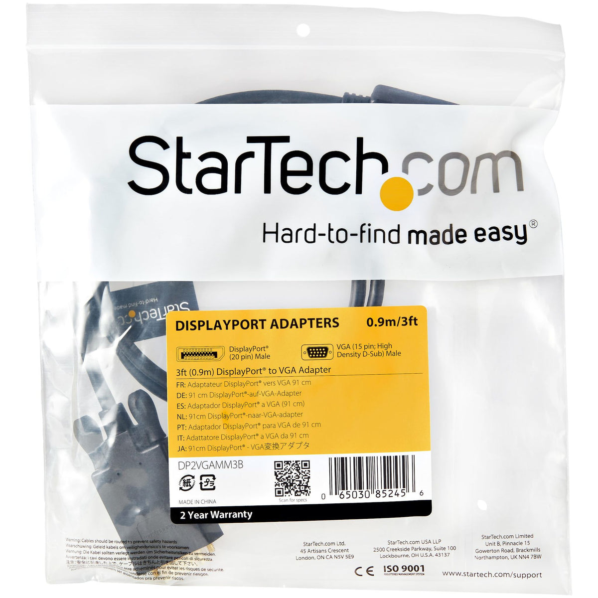 StarTech.com 3ft DisplayPort to VGA Active Cable 1080p Black