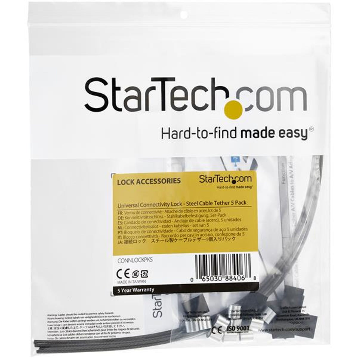 StarTech.com 5-Pack Security Cable Tethers Universal Anti-Theft Kit Steel PVC