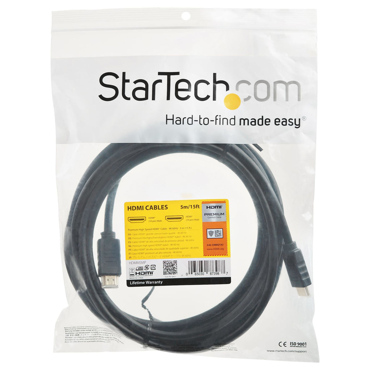 StarTech.com 5m Premium HDMI 2.0 Cable 4K 60Hz HDR Gold Plated