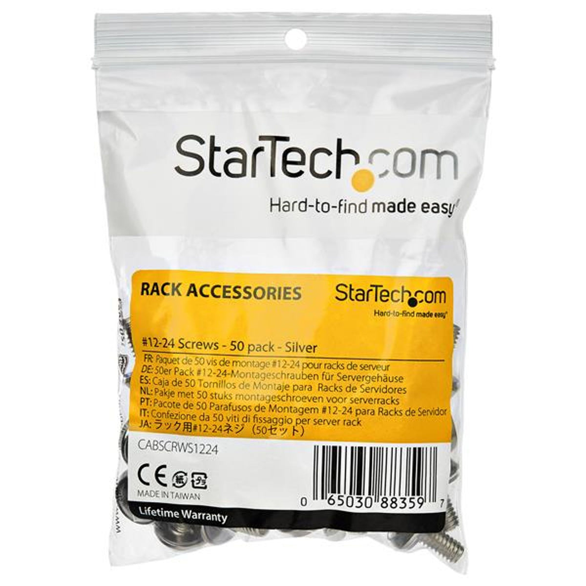 StarTech.com CABSCRWS1224 12-24 Server Rack Screws 50-Pack Nickel-plated Steel