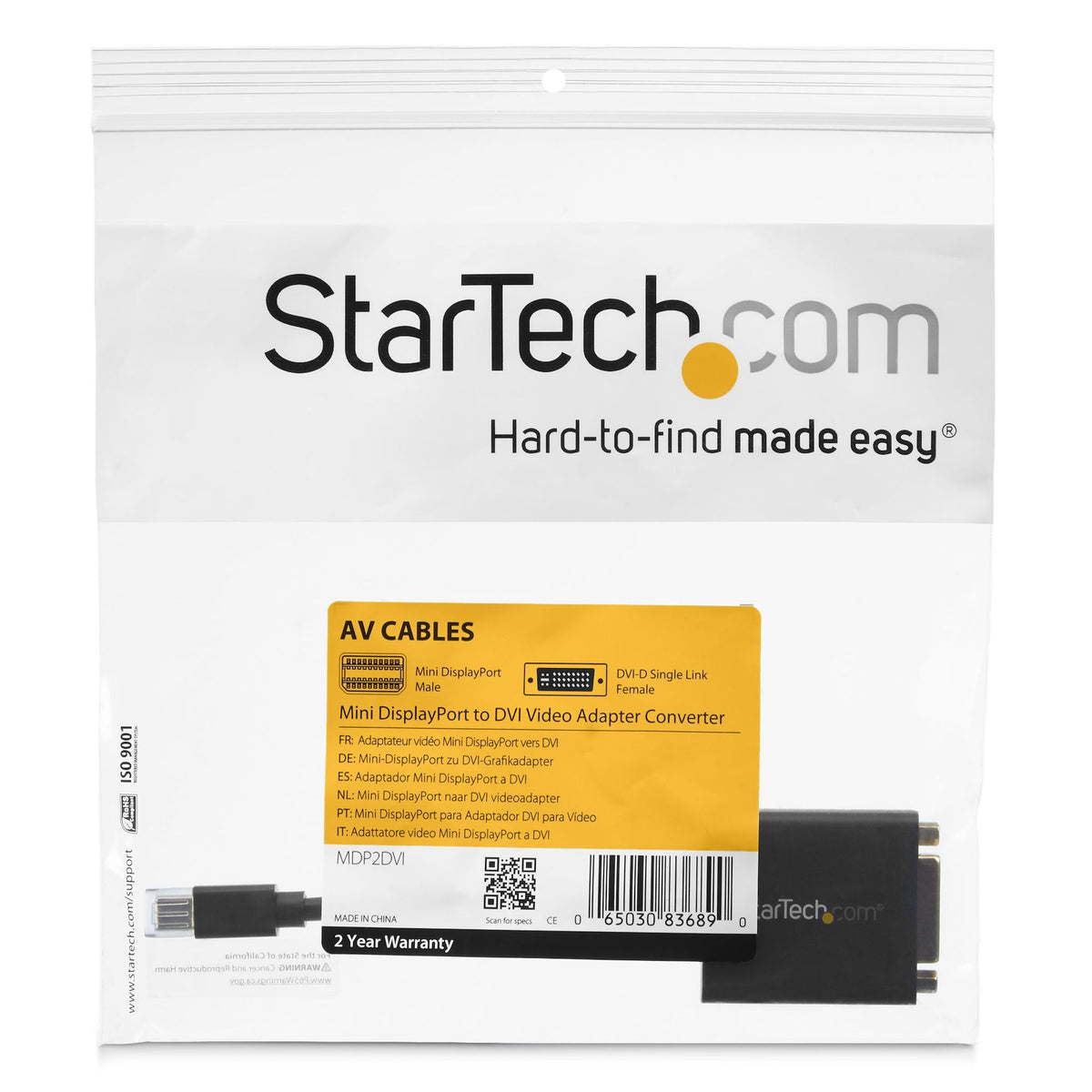 StarTech.com Mini DisplayPort to DVI-D Adapter 1080p 60Hz Passive Converter