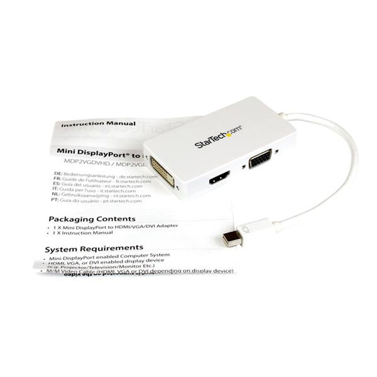 StarTech.com Mini DisplayPort to VGA DVI HDMI Adapter White 3-in-1 Converter