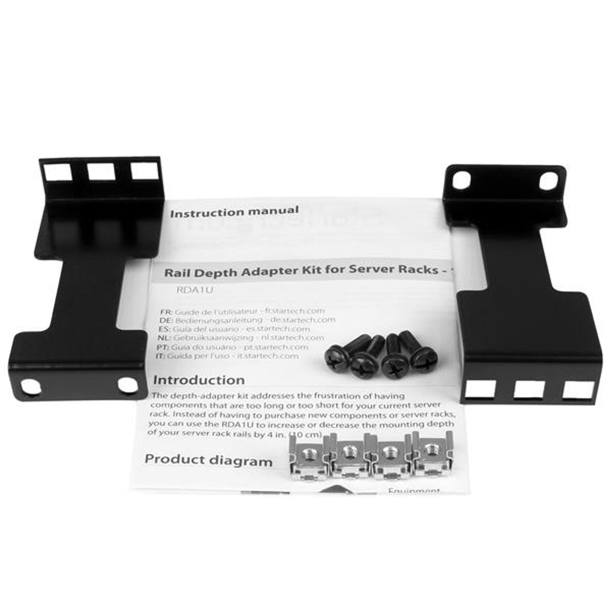 StarTech.com Rail Depth Adapter Kit 4in 1U Steel Rack Extender
