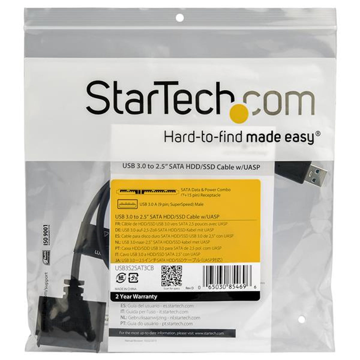 StarTech.com SATA to USB 3.0 UASP Adapter Cable for 2.5" SSD/HDD