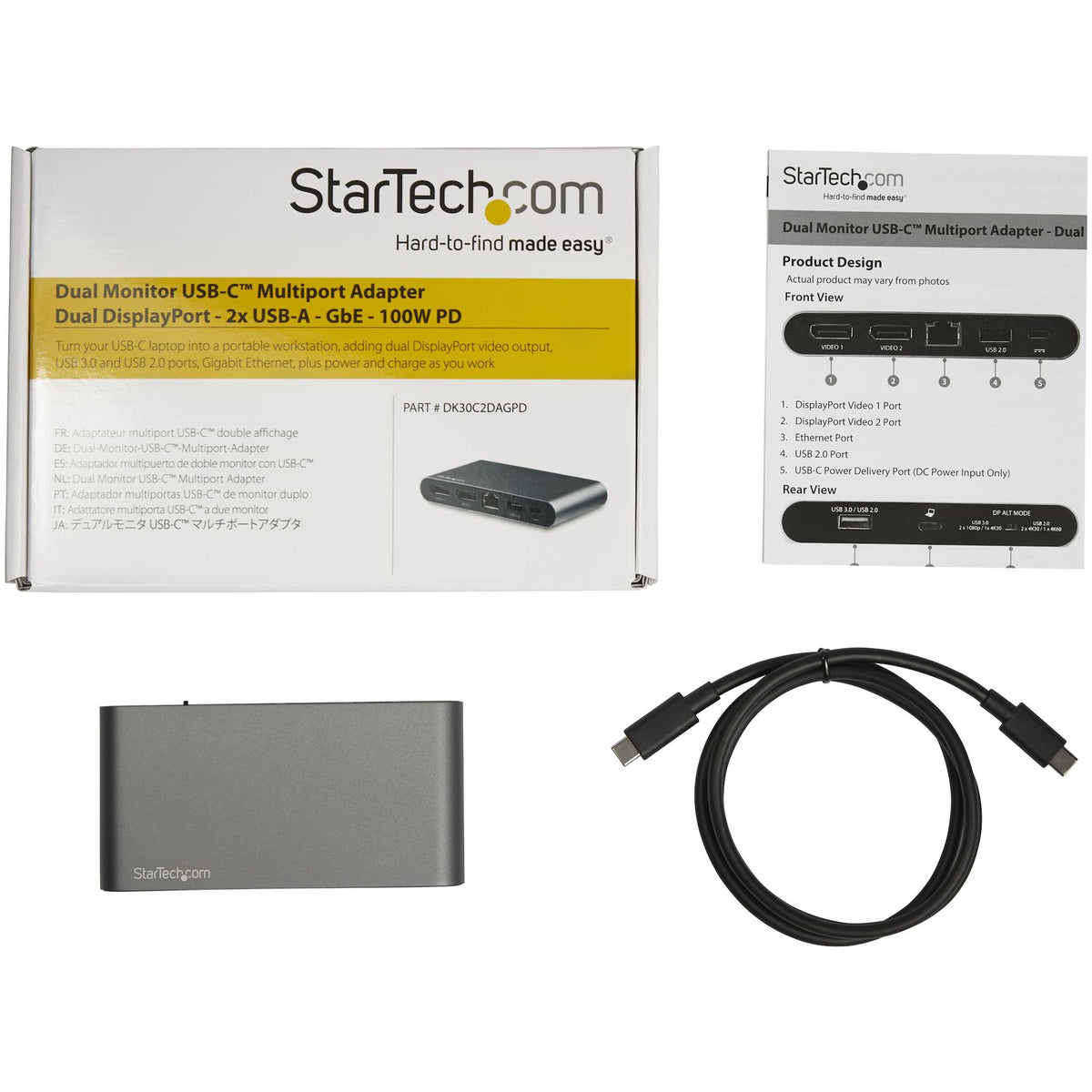 StarTech.com USB C Dock - 4K Dual Monitor DisplayPort Docking Station - 100W