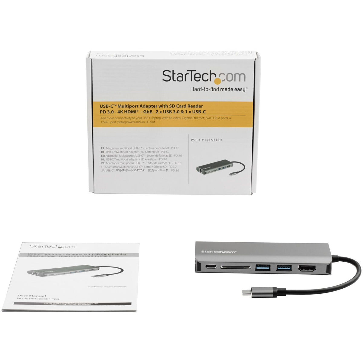 StarTech.com USB-C Multiport Adapter 4K HDMI 3x USB-A GbE SD 100W PD