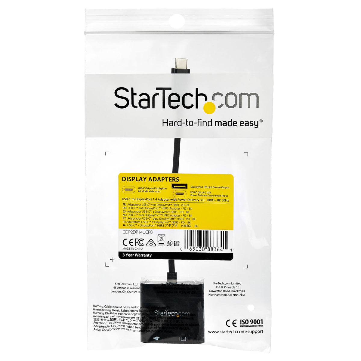 StarTech.com USB C to DisplayPort Adapter 8K 4K 60W PD Black