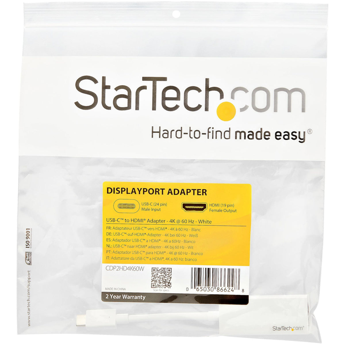 StarTech.com USB-C to HDMI Adapter 4K 60Hz White