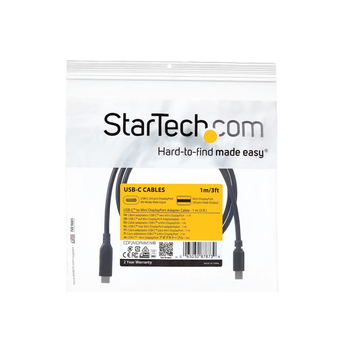 StarTech.com USB-C to Mini DisplayPort Cable 1m 4K 60Hz Black