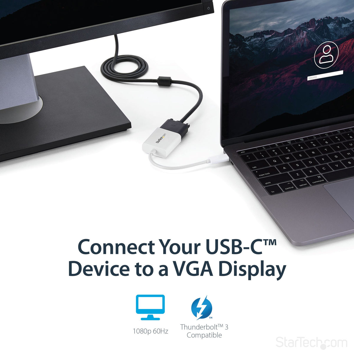 StarTech.com USB-C to VGA Adapter Thunderbolt 3 Compatible White