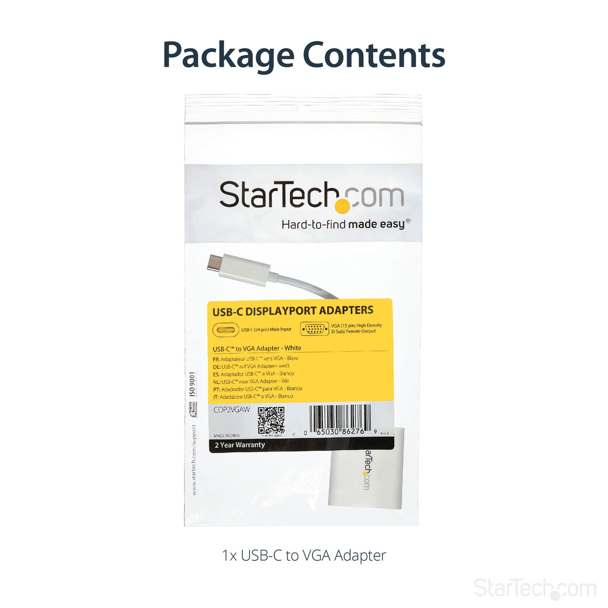 StarTech.com USB-C to VGA Adapter Thunderbolt 3 Compatible White