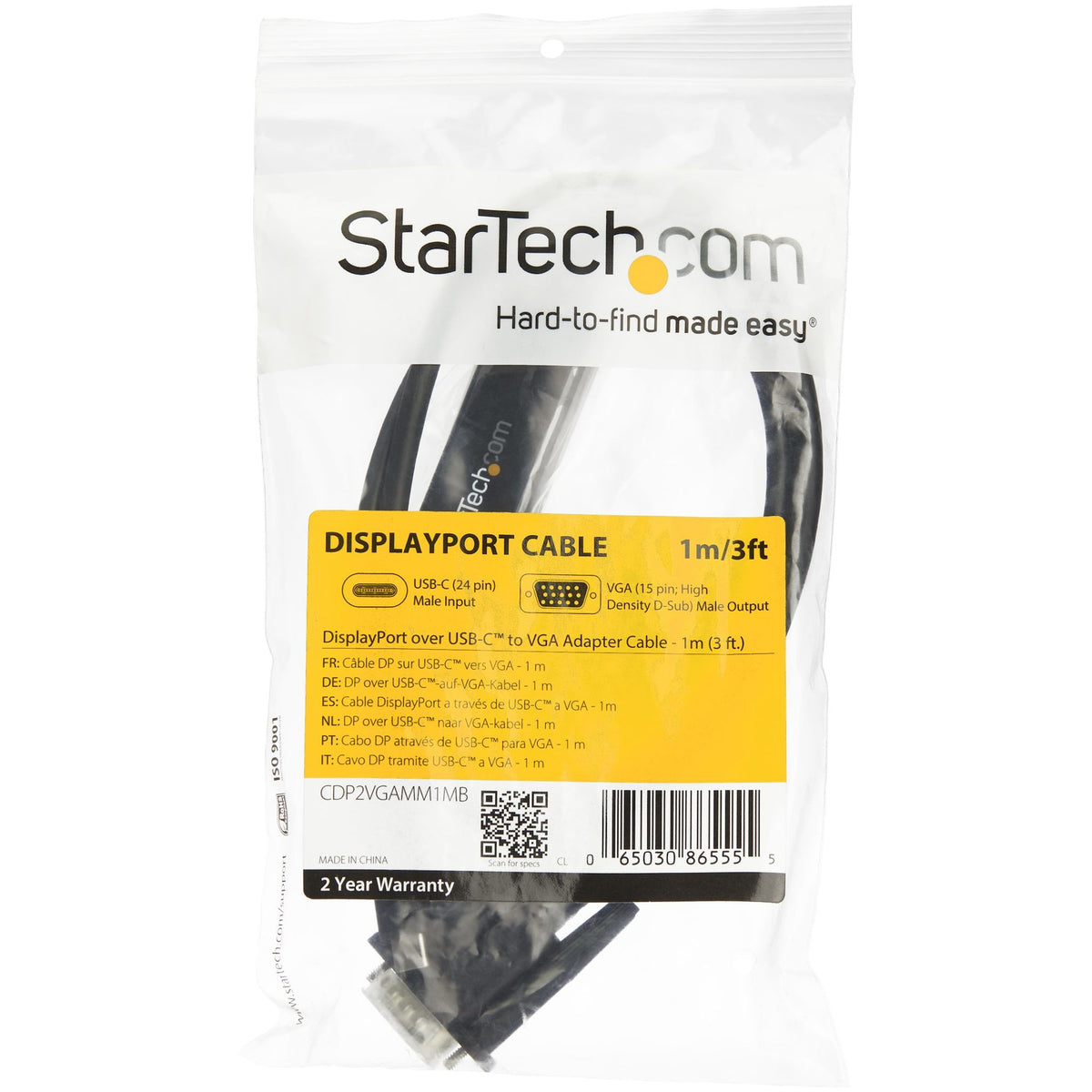 StarTech.com USB-C to VGA Cable 1m 1920x1200 Black