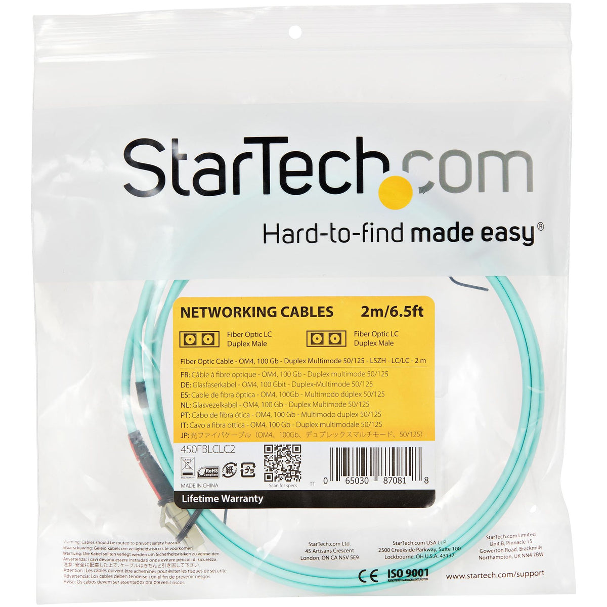 StarTech OM4 2m LC/UPC Multimode Fiber Optic Cable 50/125µm LSZH