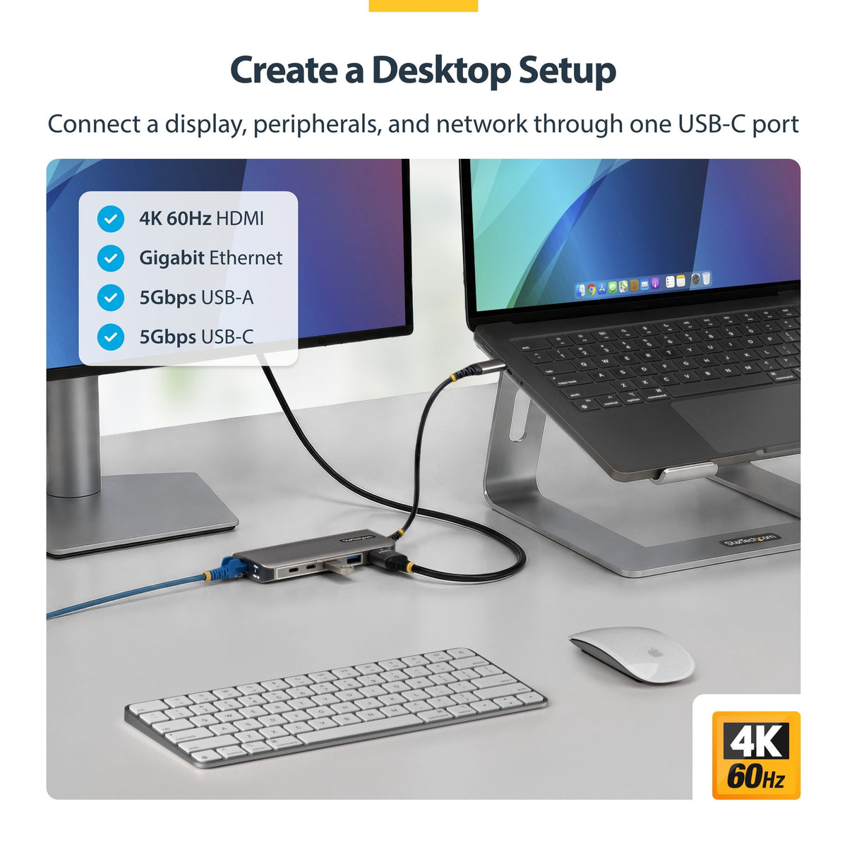StarTech USB-C to HDMI Multiport Adapter 4K 60Hz 140W PD 5-Port Hub GbE