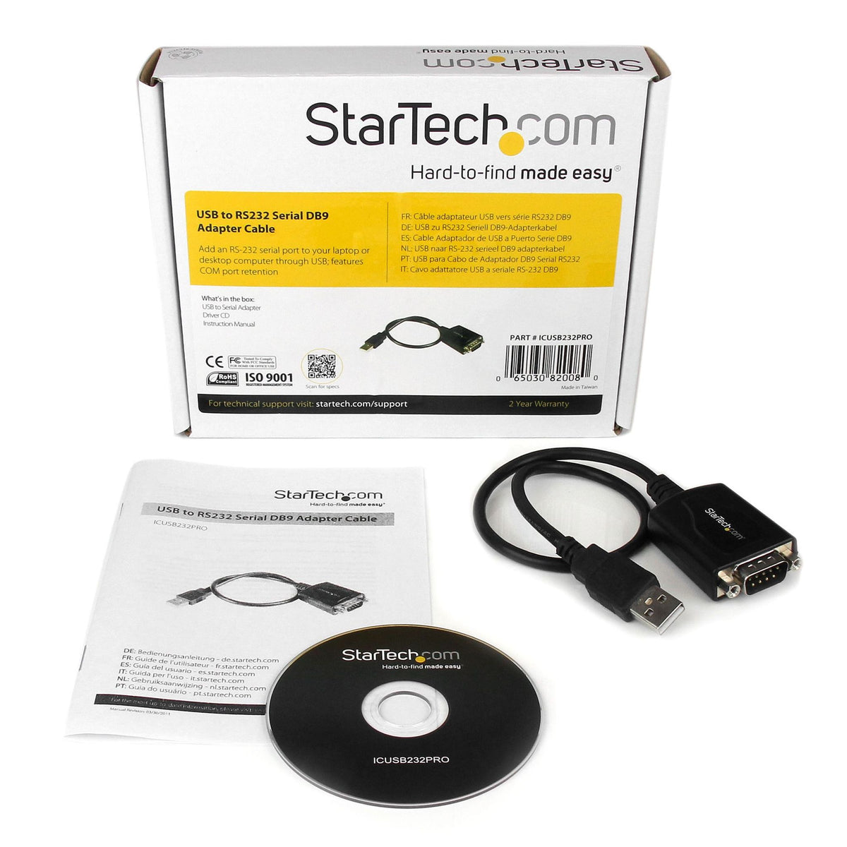 StarTech USB to Serial Adapter PL-2303 COM Retention DB-9 RS-232 Cable Black