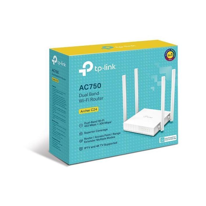 TP-Link Archer C24 AC750 Dual-Band Wi-Fi Router 2.4GHz 300Mbps 5GHz 433Mbps 4...