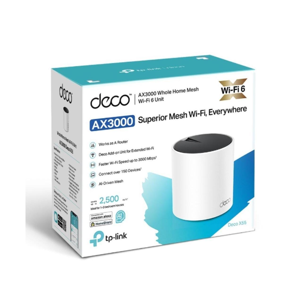 TP-Link Deco X55 1-Pack AX3000 Dual-Band Mesh WiFi 6 Router HomeShield Security