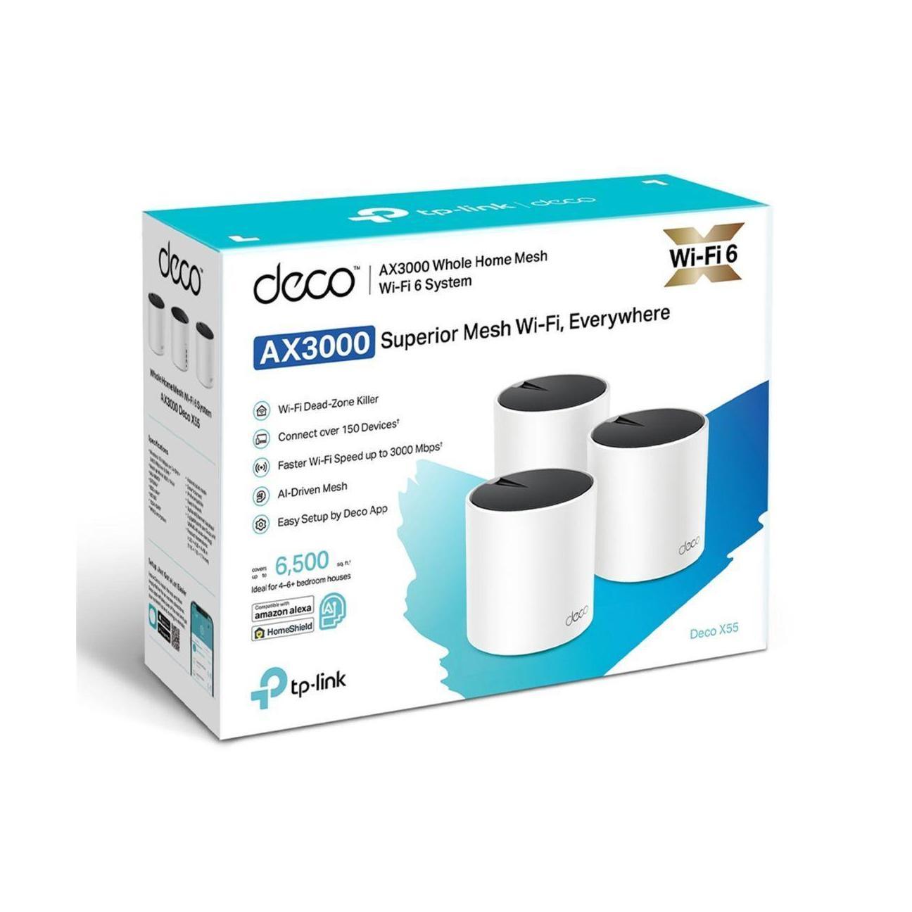 TP-Link Deco X55 (3-Pack) AX3000 Whole Home Mesh WiFi 6 RouterDual-BandMU-MIMOHomeShieldSecurity