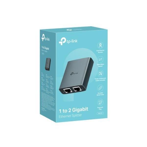 TP-Link EH210 1 to 2 Gigabit Ethernet Splitter 3 RJ45 Ports Aluminium Case