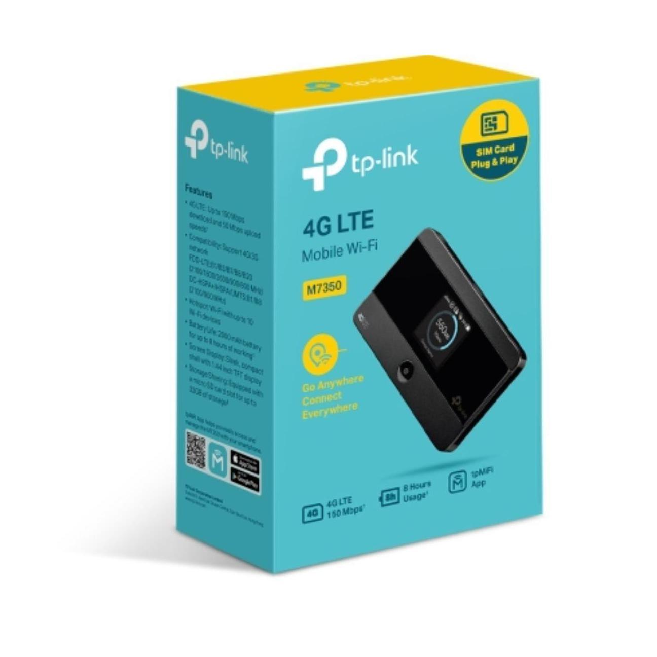 TP-Link M7350 4G-LTE Mobile Wi-Fi 150Mbps DL 50Mbps UL 4G SIM Card + microSD ...