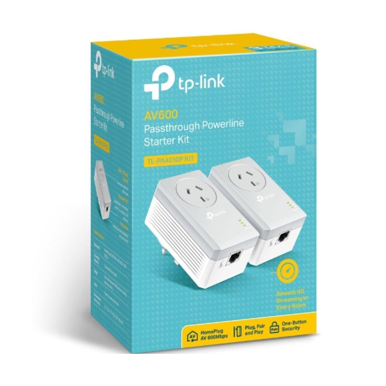 TP-Link TL-PA4010P KIT AV600 Powerline Adapter with AC Pass Through Starter K...