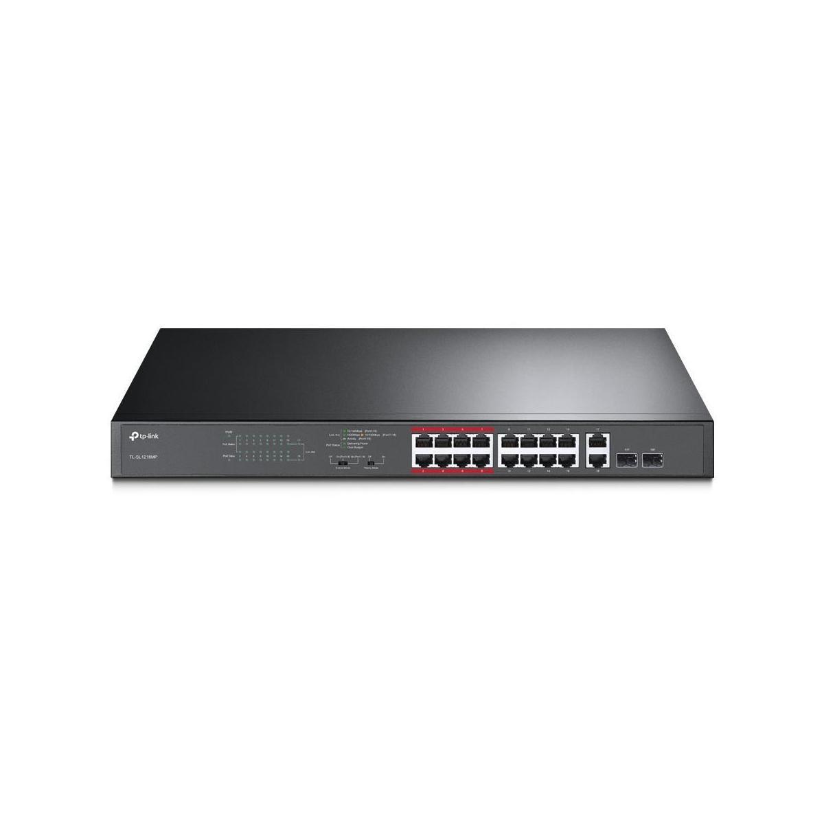 TP-Link TL-SL1218MP 16-Port 10/100Mbps + 2 Gigabit PoE+ Switch 192W Power