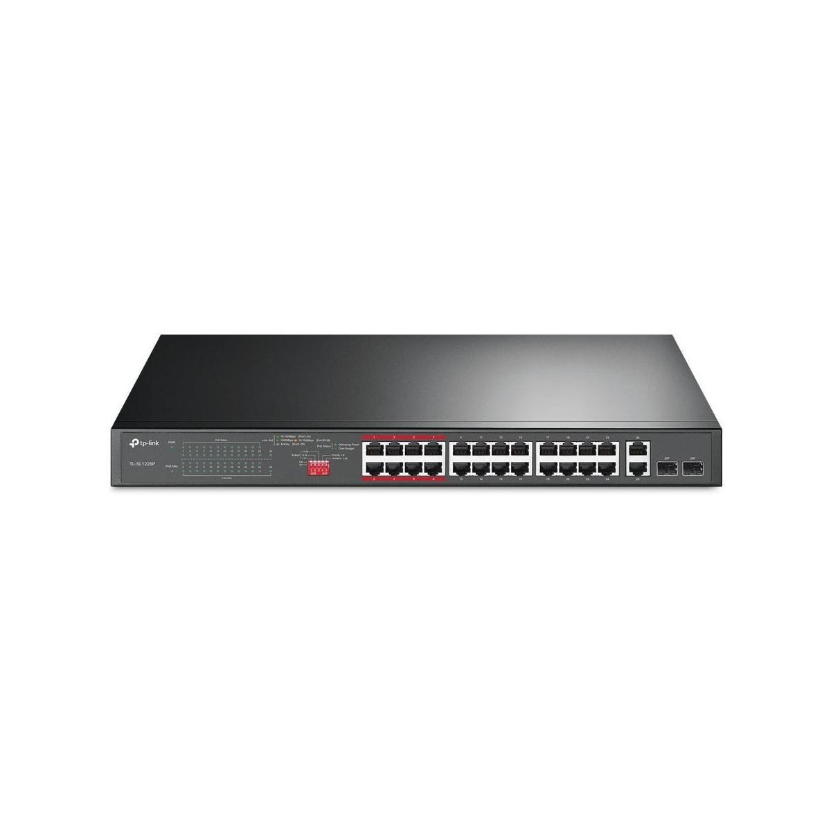 TP-Link TL-SL1226P 24-Port 10/100Mbps + 2-Port Gigabit Unmanaged PoE+ Switch ...