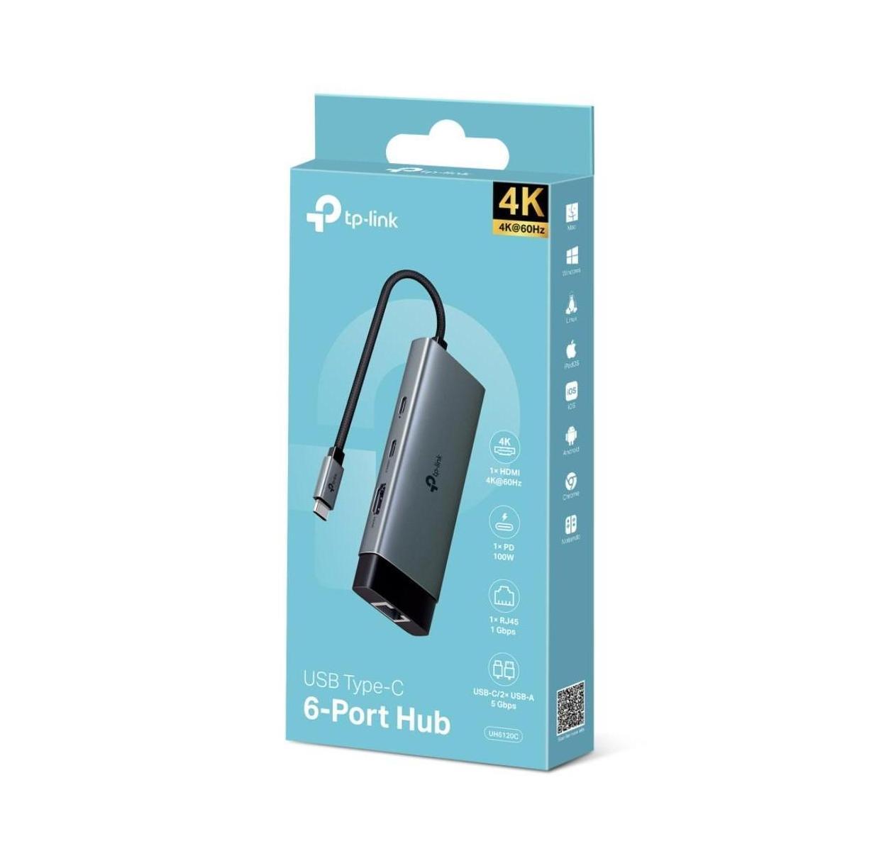 TP-Link UH6120C USB Type-C 6-Port Hub 4K@60Hz HDMI 1 Gbps ethernet 100W Power...