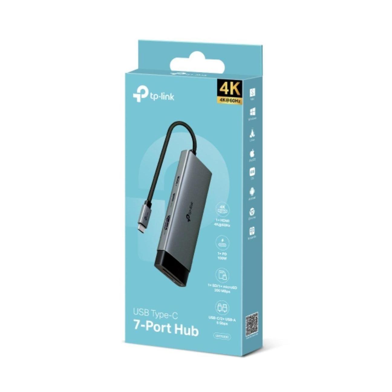 TP-Link UH7020C USB Type-C 7 in 1 Hub 4K@60Hz HDMI SD microSD UHS-I 100W Powe...