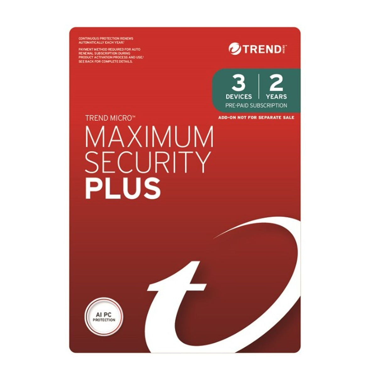 Trend Micro Maximum Security Plus 3 Devices 2 Year Auto Renew OEM