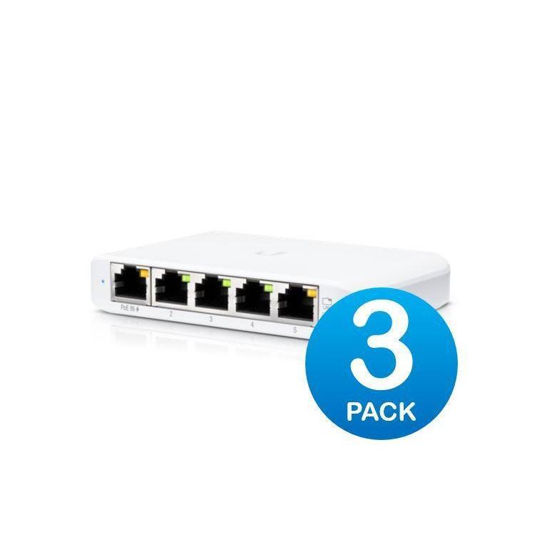Ubiquiti USW Flex Mini 3 Pack Layer 2 Gigabit Switch 5x GbE Ports PoE/USB-C
