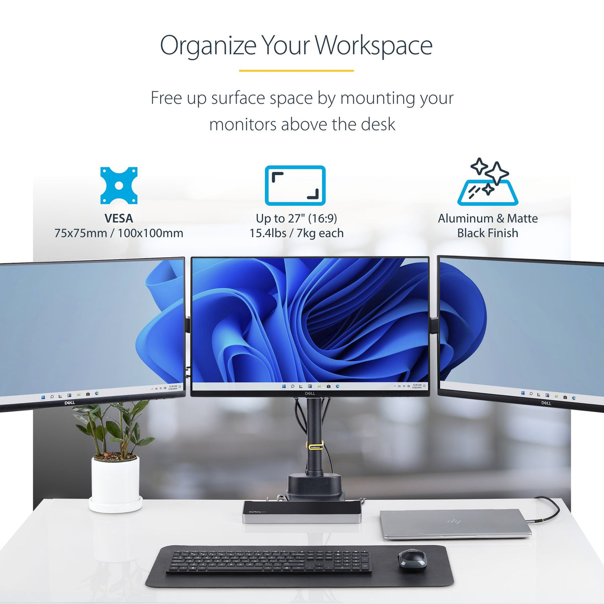 StarTech.com Triple Monitor Desk Mount 27" VESA 75x75/100x100 Tool-Less