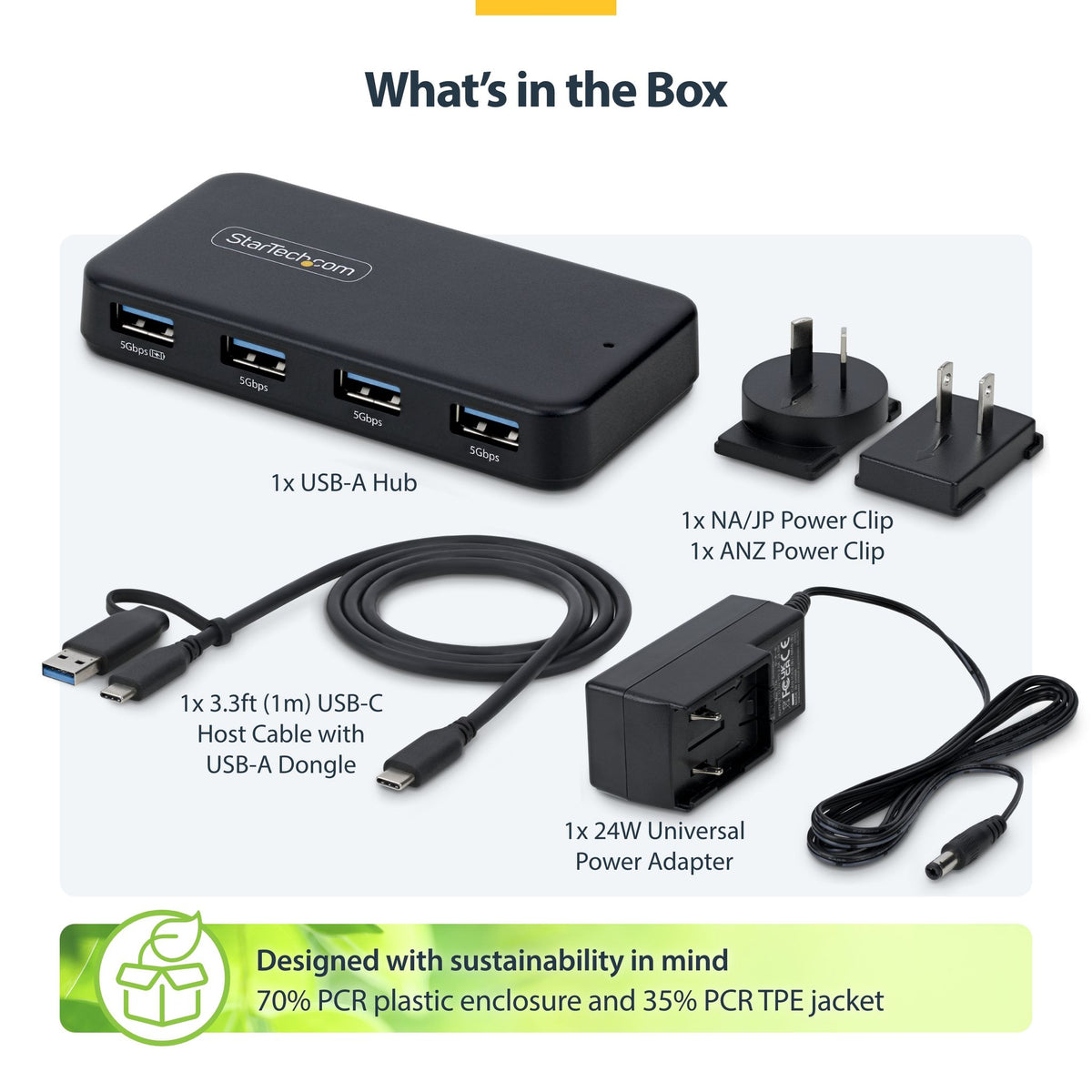 StarTech 4-Port USB-A Hub 5Gbps Self-Powered BC 1.2 Charging Port