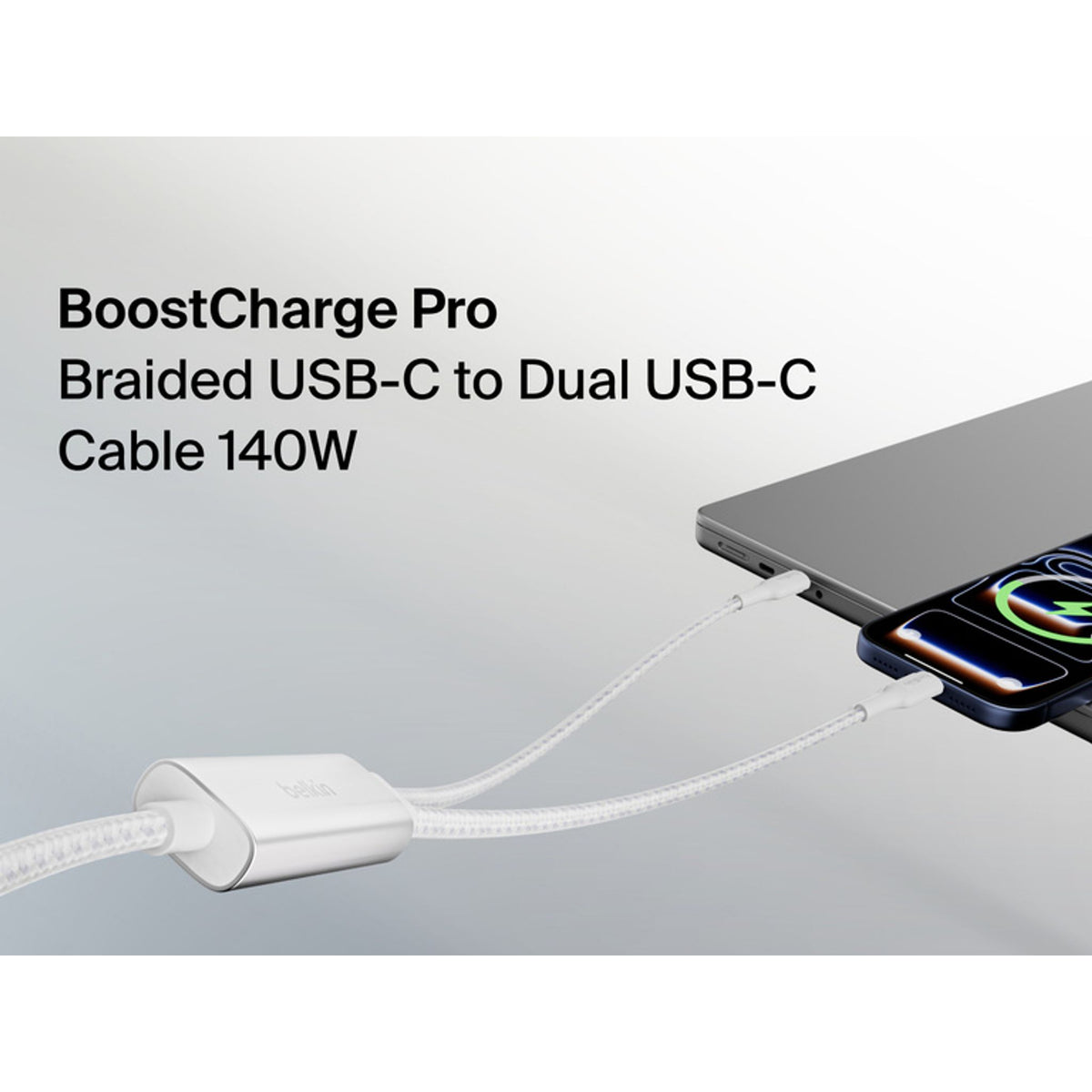 Belkin BoostCharge Pro Braided USB-C to Dual USB-C Cable 1.5M White CAC004fq15MWH tl:11dffd69