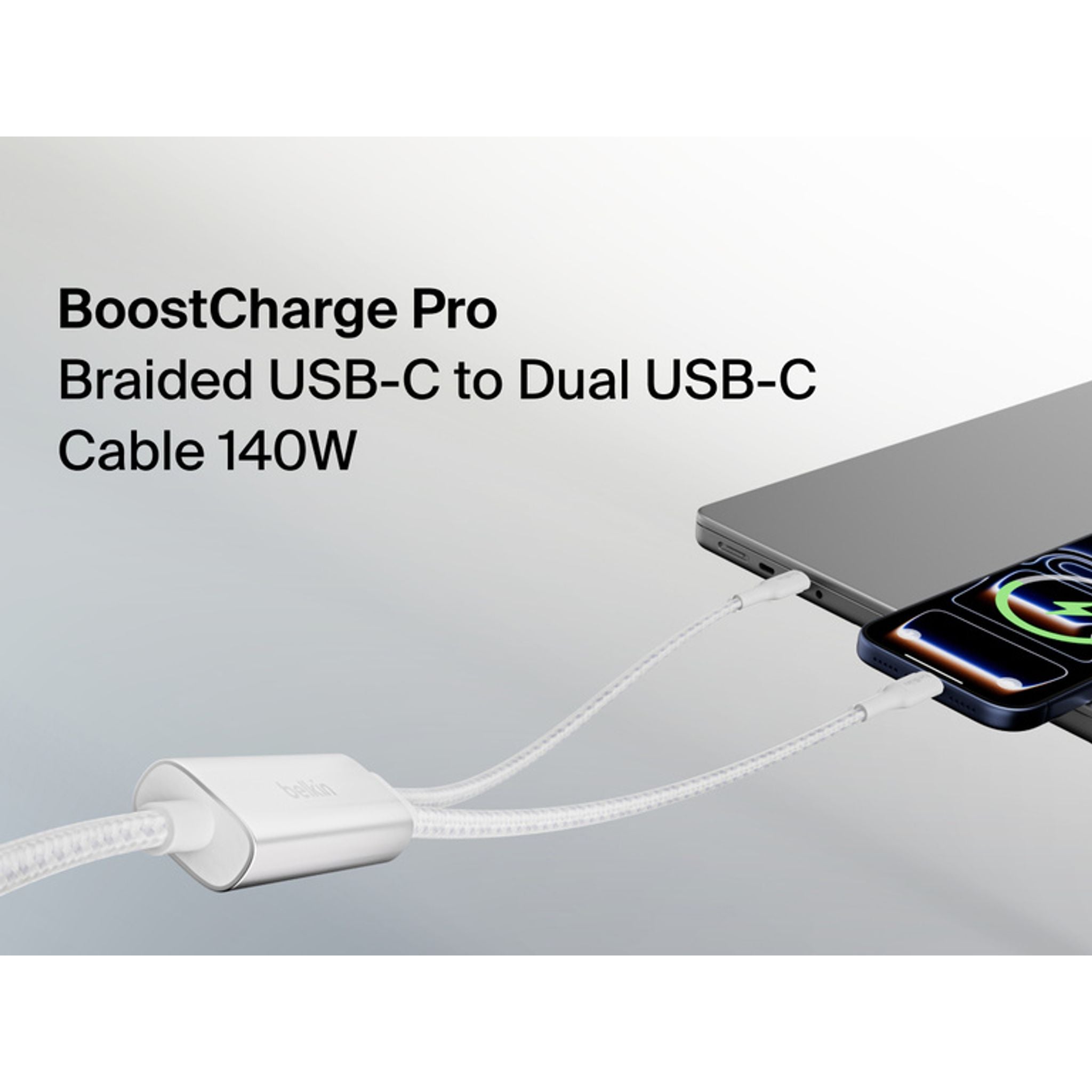 Belkin BoostCharge Pro Braided USB-C to Dual USB-C Cable 1.5M White CAC004fq15MWH tl:11dffd69